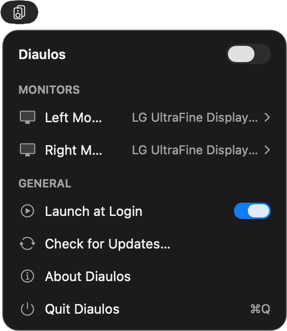 Diaulos panel with the routing switch turned off